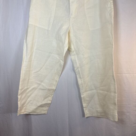 Women’s Eddie Bauer Cream Wide Leg Linen Capri Pants Size 8 Petite NWOT - Picture 4 of 14